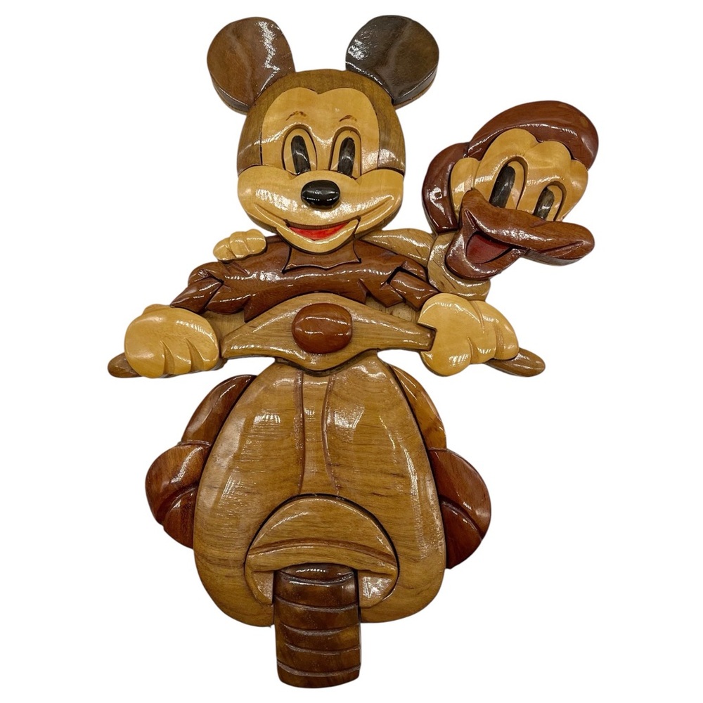 Disney Mickey Donald Duck Wood Wall Art Handmade Carved Layered Intarsia Vintage